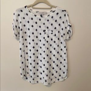 Loose fitting silky white polkadot loft tee